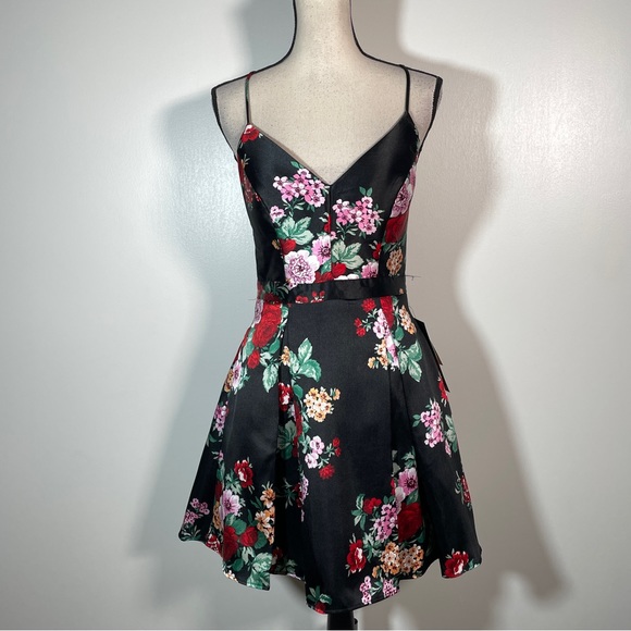 B.Smart Black Red Green Floral Sweetheart Neck Spaghetti Strap Party Dress 9 - Picture 2 of 12
